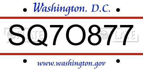 SQ7O877 District Of Columbia License Plate
