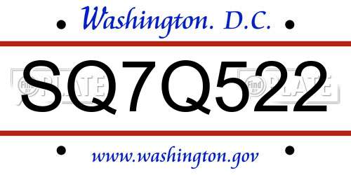SQ7Q522 District Of Columbia License Plate