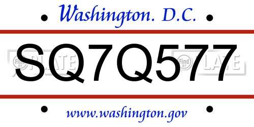 SQ7Q577 District Of Columbia License Plate