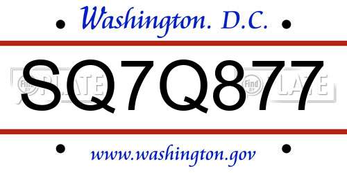 SQ7Q877 District Of Columbia License Plate
