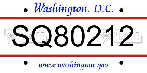 SQ80212 District Of Columbia License Plate