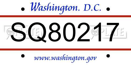 SQ80217 District Of Columbia License Plate
