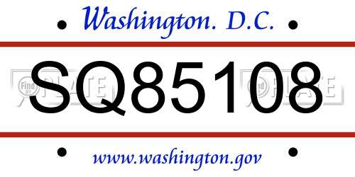 SQ85108 District Of Columbia License Plate