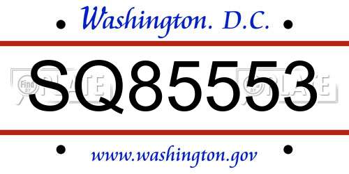 SQ85553 District Of Columbia License Plate