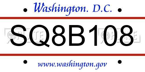 SQ8B108 District Of Columbia License Plate