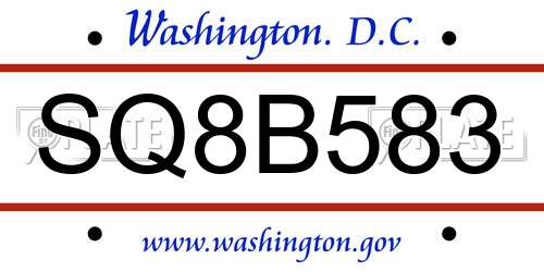 SQ8B583 District Of Columbia License Plate