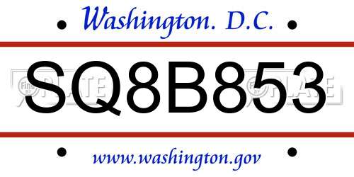 SQ8B853 District Of Columbia License Plate