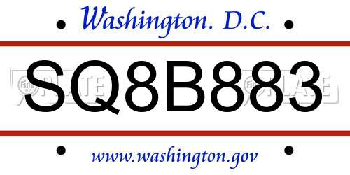 SQ8B883 District Of Columbia License Plate