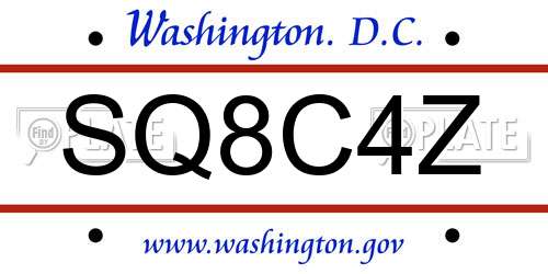 SQ8C4Z District Of Columbia License Plate