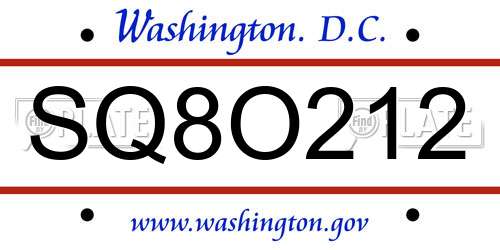 SQ8O212 District Of Columbia License Plate