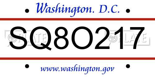 SQ8O217 District Of Columbia License Plate