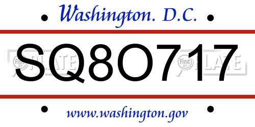 SQ8O717 District Of Columbia License Plate
