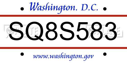 SQ8S583 District Of Columbia License Plate