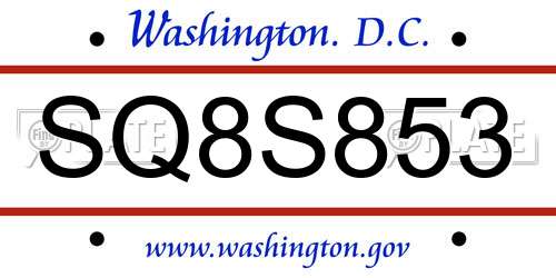 SQ8S853 District Of Columbia License Plate
