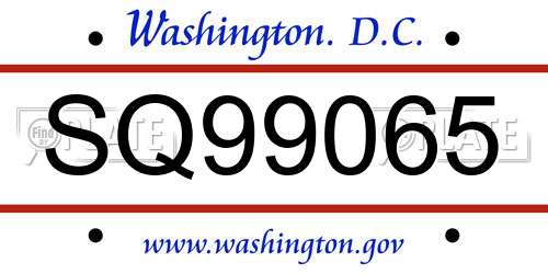 SQ99065 District Of Columbia License Plate
