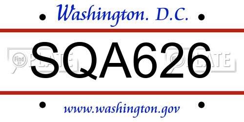 SQA626 District Of Columbia License Plate