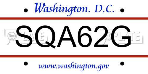 SQA62G District Of Columbia License Plate