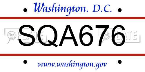 SQA676 District Of Columbia License Plate