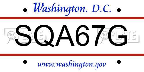 SQA67G District Of Columbia License Plate