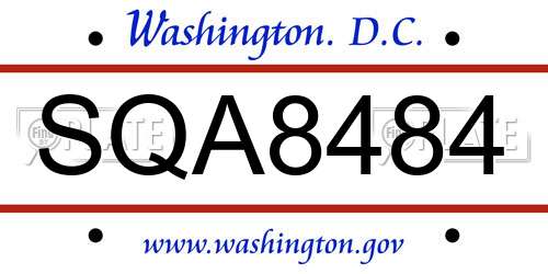 SQA8484 District Of Columbia License Plate