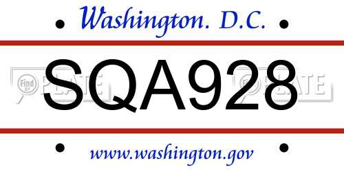 SQA928 District Of Columbia License Plate