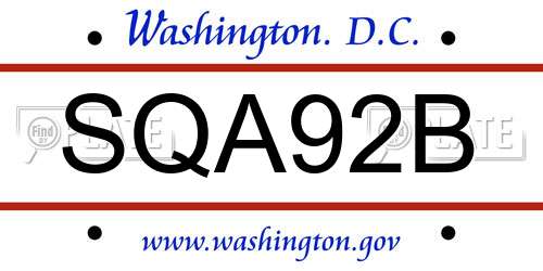 SQA92B District Of Columbia License Plate