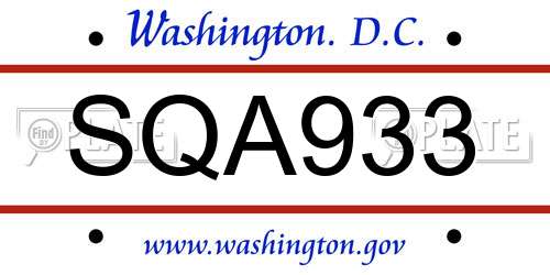 SQA933 District Of Columbia License Plate