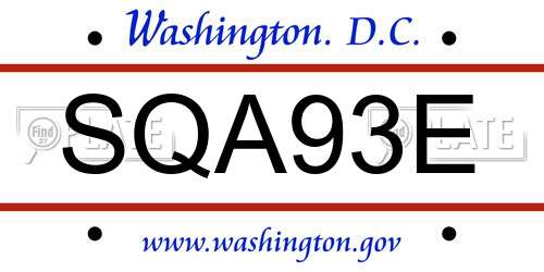 SQA93E District Of Columbia License Plate