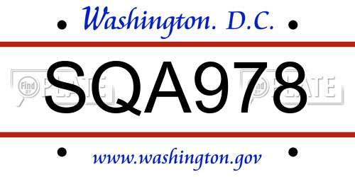 SQA978 District Of Columbia License Plate