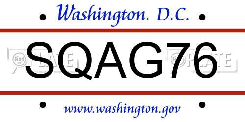 SQAG76 District Of Columbia License Plate