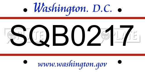 SQB0217 District Of Columbia License Plate