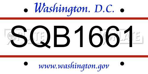 SQB1661 District Of Columbia License Plate