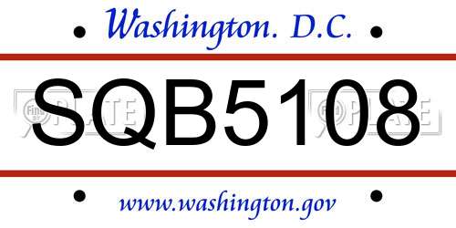 SQB5108 District Of Columbia License Plate
