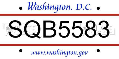 SQB5583 District Of Columbia License Plate