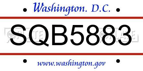SQB5883 District Of Columbia License Plate