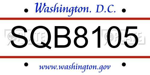 SQB8105 District Of Columbia License Plate