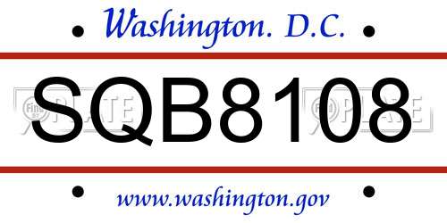 SQB8108 District Of Columbia License Plate