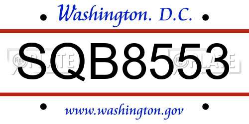 SQB8553 District Of Columbia License Plate