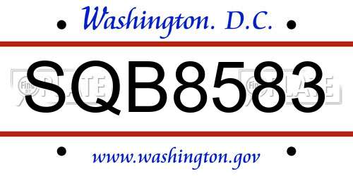 SQB8583 District Of Columbia License Plate