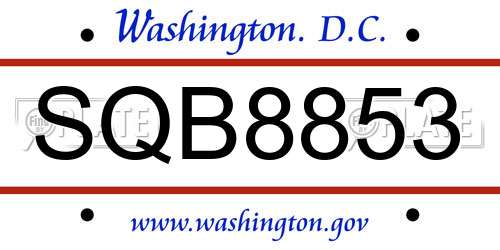 SQB8853 District Of Columbia License Plate