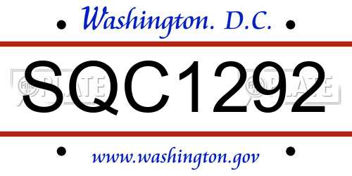 SQC1292 District Of Columbia License Plate