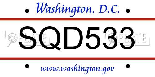 SQD533 District Of Columbia License Plate
