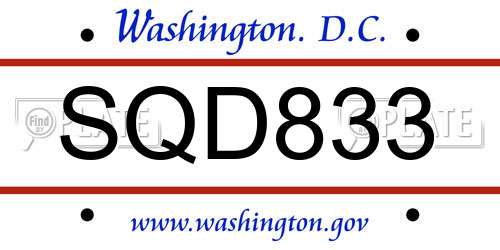 SQD833 District Of Columbia License Plate
