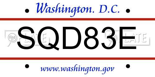 SQD83E District Of Columbia License Plate