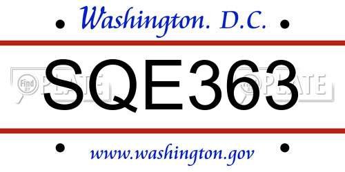 SQE363 District Of Columbia License Plate