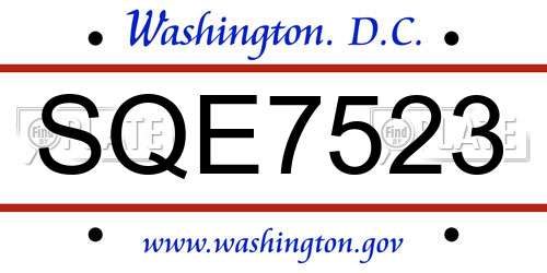 SQE7523 District Of Columbia License Plate