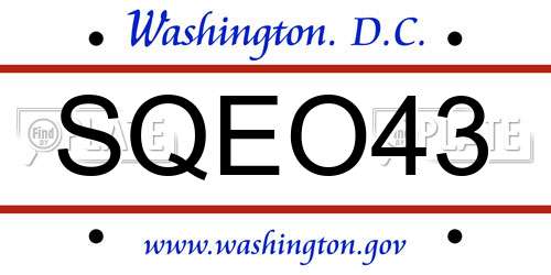 SQEO43 District Of Columbia License Plate
