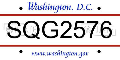 SQG2576 District Of Columbia License Plate