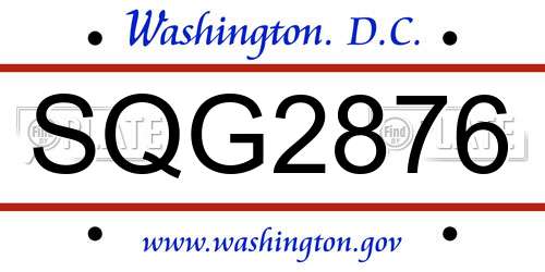 SQG2876 District Of Columbia License Plate