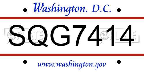 SQG7414 District Of Columbia License Plate